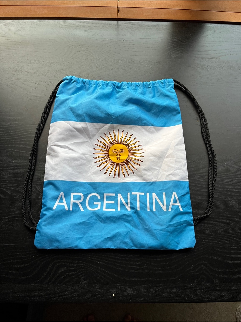 Argentina Drawstring Travel Bag - Light Blue White Sun of May 15"x18"